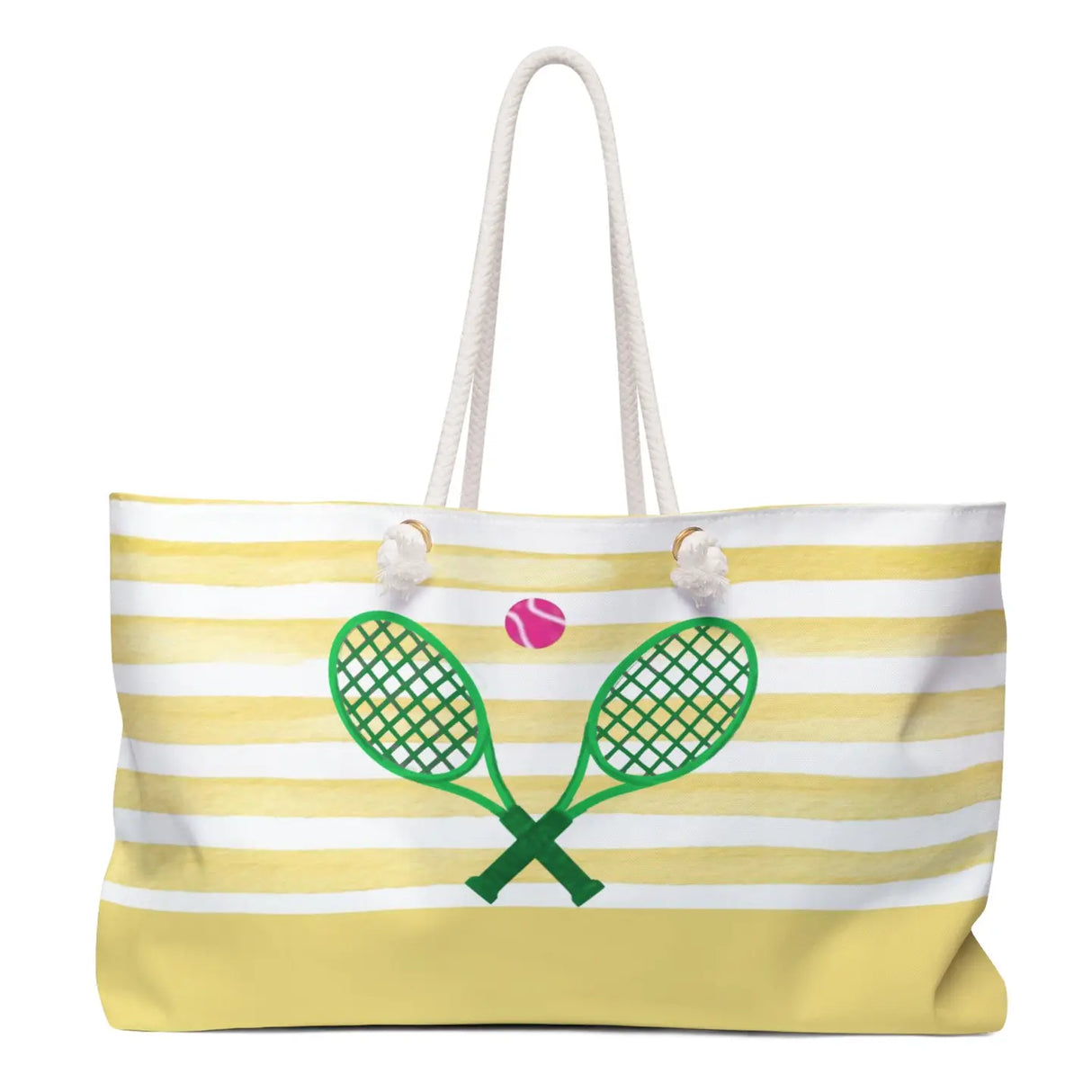 Tennis Weekender Tote Bag and Pouch Set - Yellow Stripes and Rackets