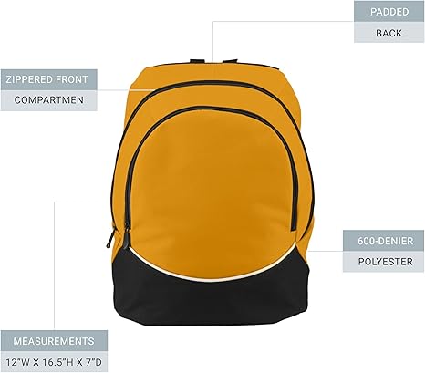 Augusta Sportswear Large Tri-Color Backpack, One Size, Gold/Black/White