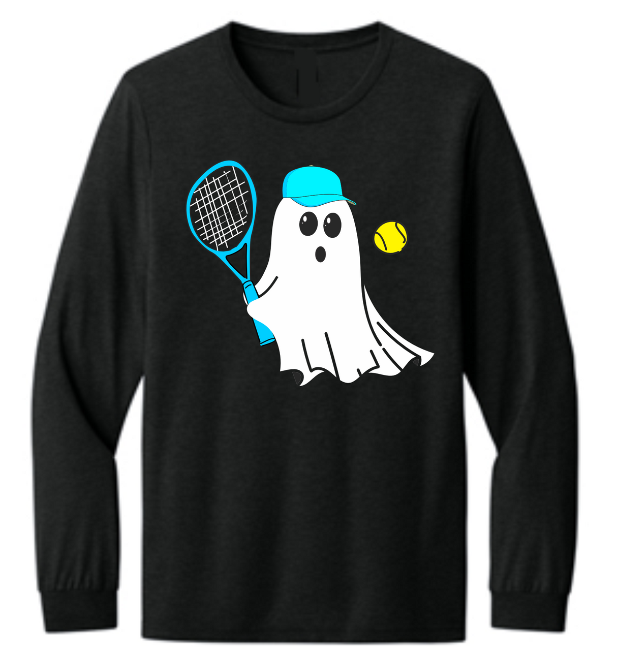 Ghost Tennis Player Long Sleeve Black Shirt
