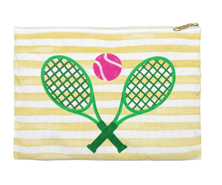 Tennis Weekender Tote Bag and Pouch Set - Yellow Stripes and Rackets