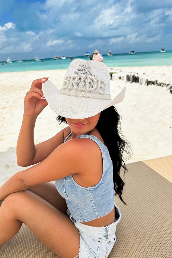 C.C Brand BRIDE Cowboy hat w/Pearl & Rhinestone