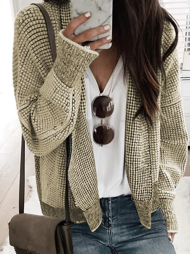 Lovesoft Plaid Contrast Trim Open Front Cardigan