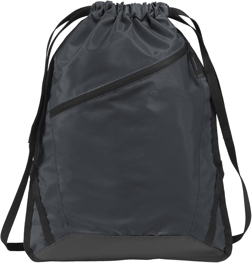 Port Authority Zip-It Cinch Drawstring Bag- Black