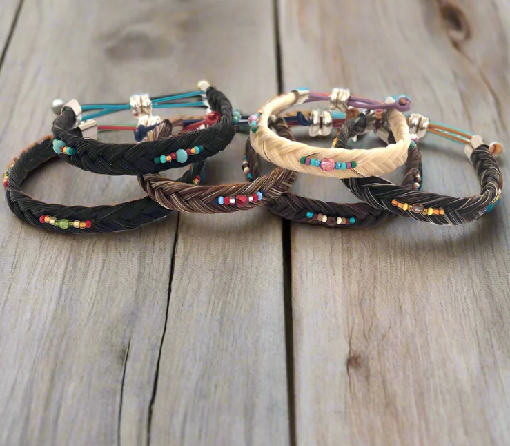 Cowboy Collections Horse Hair Braided with Beads Adjustable Bracelet