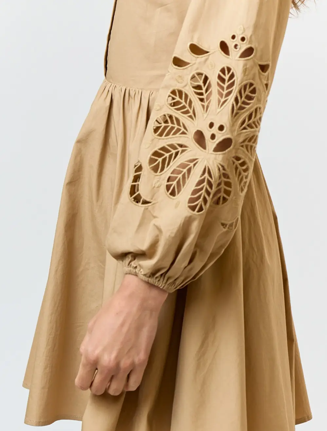 Lalavon Embroidered Floral Button Up Flared Mini Dress