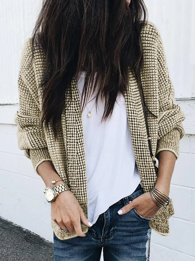 Lovesoft Plaid Contrast Trim Open Front Cardigan