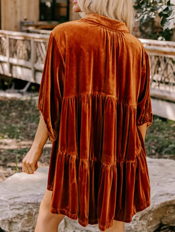 Lala Lou Velvet 3/4 Sleeve Tunic Babydoll Shirt