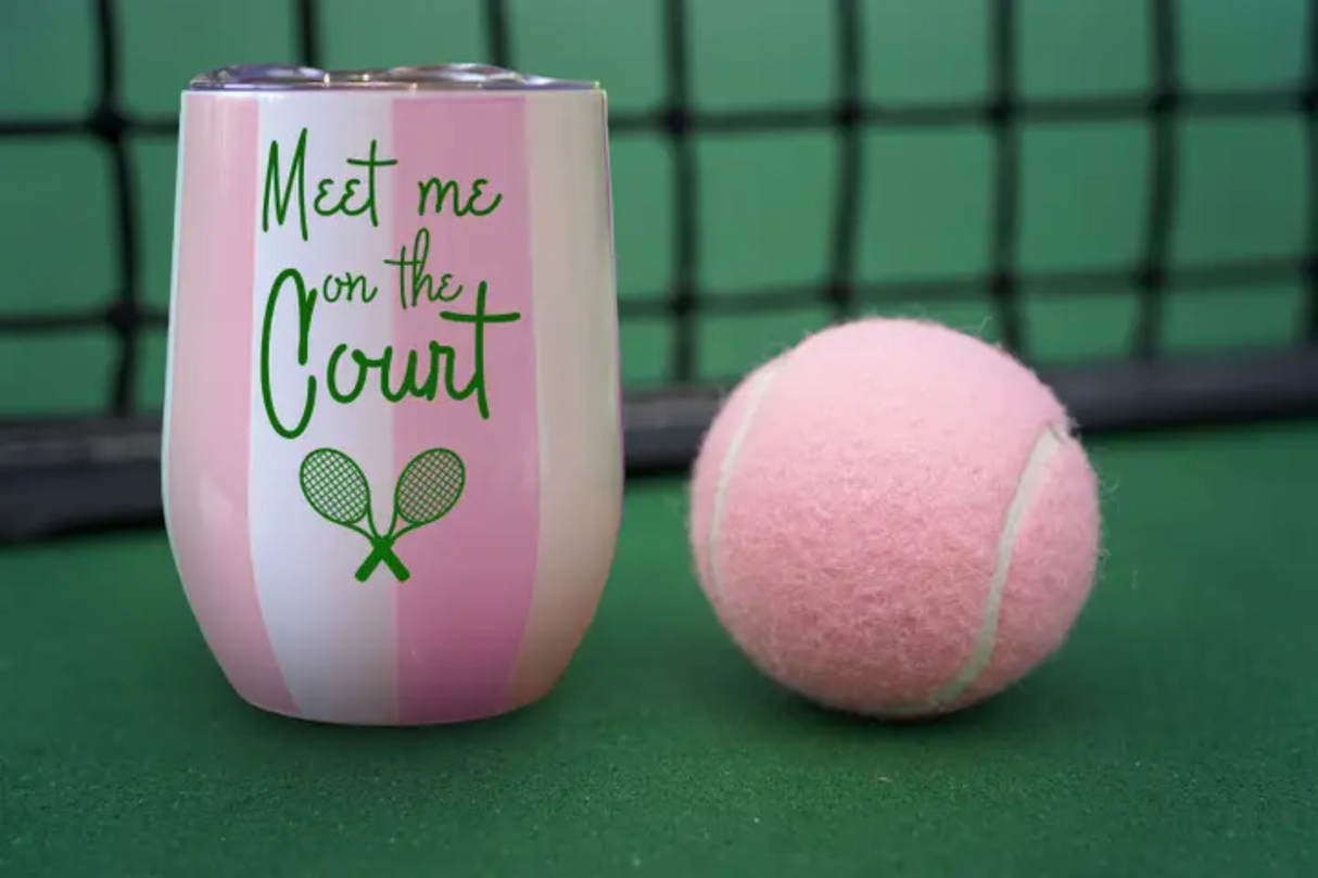 Meet Me On The Court Stemless Wine Tumbler - Tennis Design for Wine Enthusiasts & On-the-Go Use