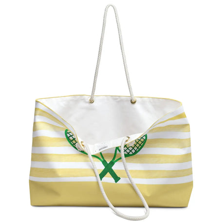 Tennis Weekender Tote Bag and Pouch Set - Yellow Stripes and Rackets