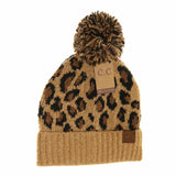 Leopard Knit Pom Beanie