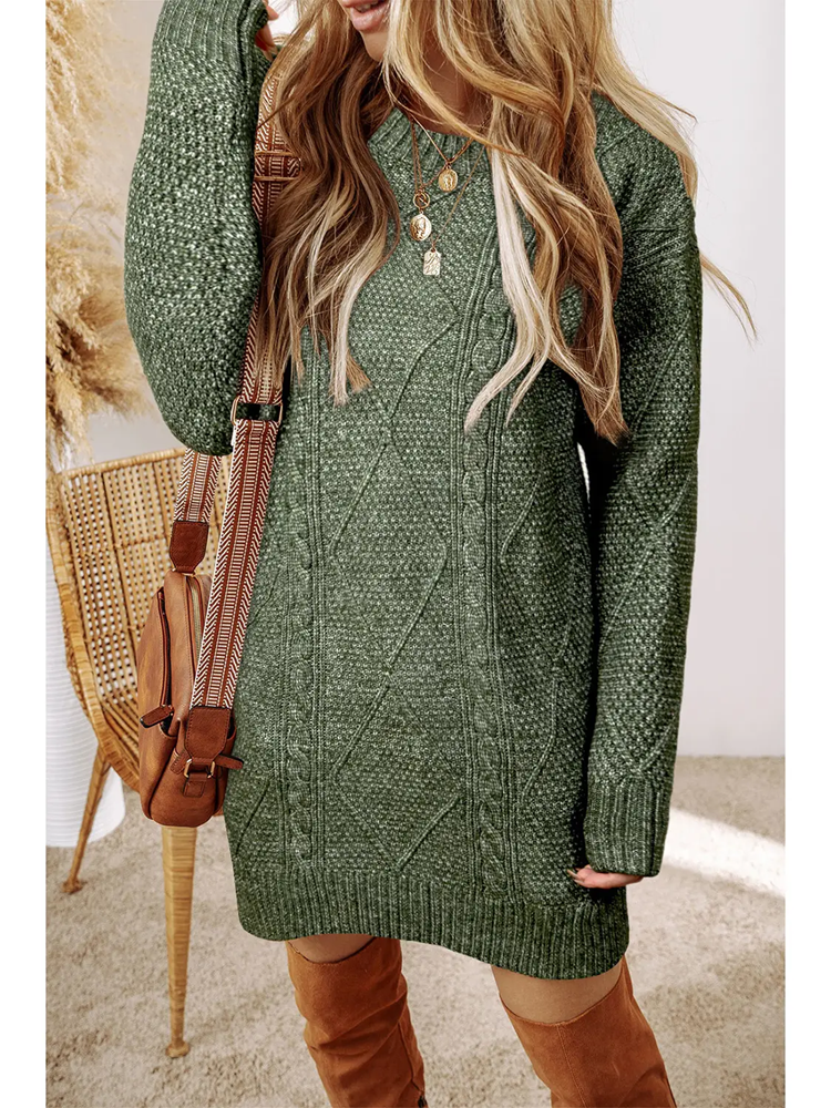 Little Daisy Closet Cable Knit Drop Shoulder Loose Fit Sweater Dress