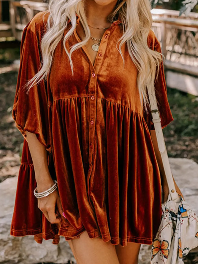 Lala Lou Velvet 3/4 Sleeve Tunic Babydoll Shirt