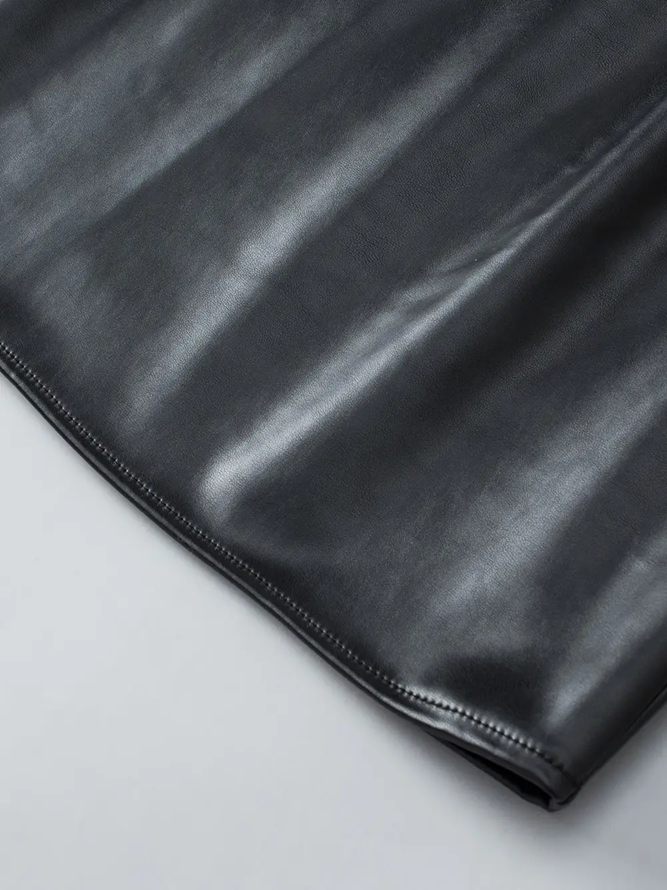 Lovesoft Black Faux Leather Crew Neck Tank Top