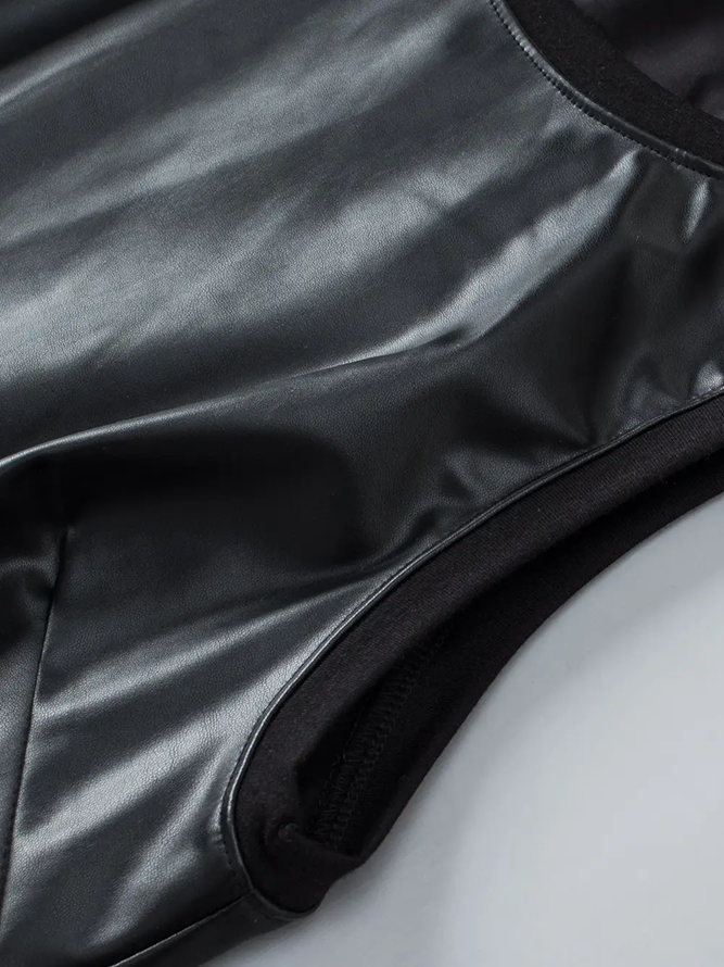 Lovesoft Black Faux Leather Crew Neck Tank Top