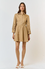 Lalavon Embroidered Floral Button Up Flared Mini Dress