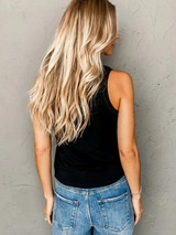 Lovesoft Black Faux Leather Crew Neck Tank Top
