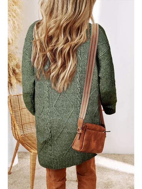 Little Daisy Closet Cable Knit Drop Shoulder Loose Fit Sweater Dress