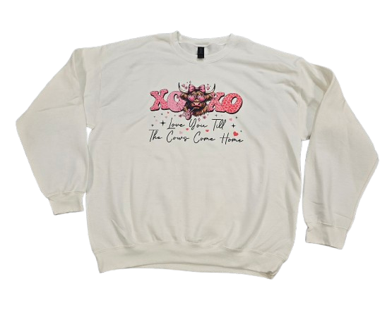 Love You Til The Cows Come Home Crewneck Sweatshirt - Gildan White, Comfortable Fit, Perfect for Casual Wear