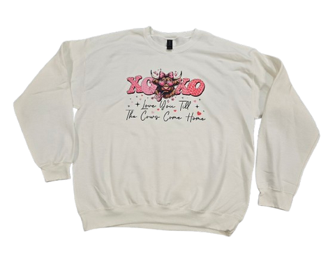 Love You Til The Cows Come Home Crewneck Sweatshirt - Gildan White, Comfortable Fit, Perfect for Casual Wear