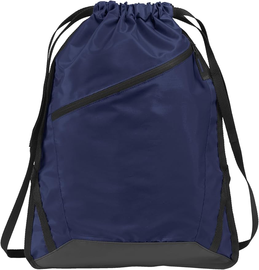 Port Authority Zip-It Cinch Drawstring Bag- Navy Blue