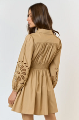 Lalavon Embroidered Floral Button Up Flared Mini Dress