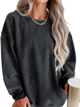 Lovesoft Solid Ribbed Knit Round Neck Pullover Sweatshirt