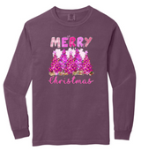 Pink Merry Christmas Comfort Colors Long Sleeve T-Shirt Size Large