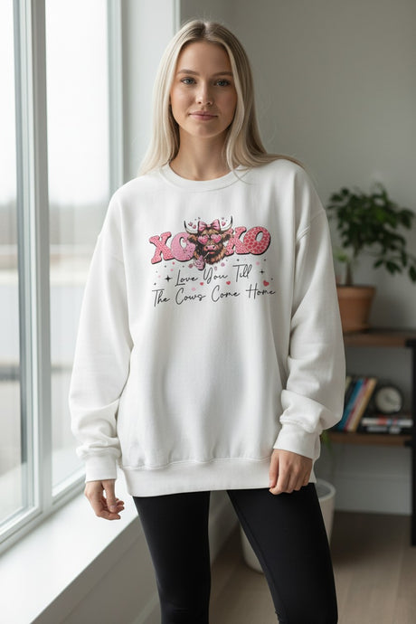 Love You Til The Cows Come Home Crewneck Sweatshirt - Gildan White, Comfortable Fit, Perfect for Casual Wear