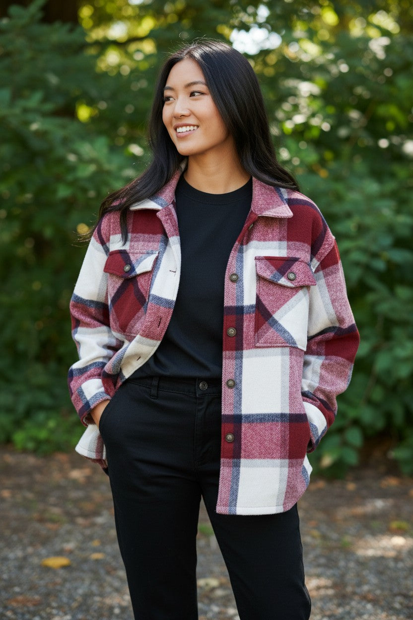 LTX Sportswear Plaid Collared Jacket Shacket